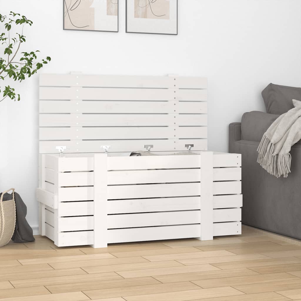 Contenitore Portaoggetti Bianco 91x40,5x42 cm Massello di Pino - homemem39