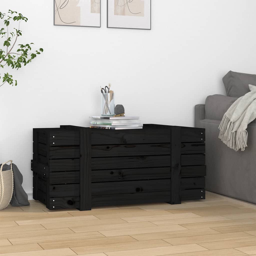 Contenitore Portaoggetti Nero 91x40,5x42 cm Legno Massello Pino - homemem39