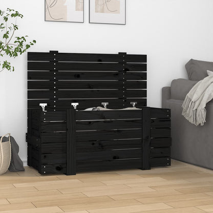 Contenitore Portaoggetti Nero 91x40,5x42 cm Legno Massello Pino - homemem39