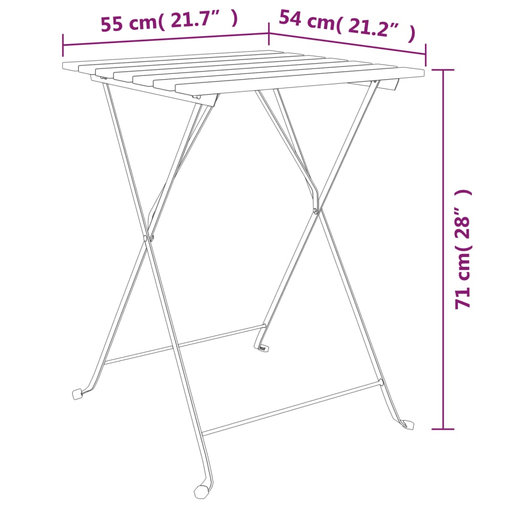 Set Bistrò Pieghevole 3 pz in Legno Massello di Teak e Acciaio - homemem39