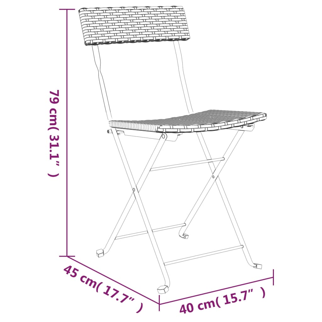 Sedie Pieghevoli da Bistrò 2 pz Marroni Polyrattan e Acciaio - homemem39