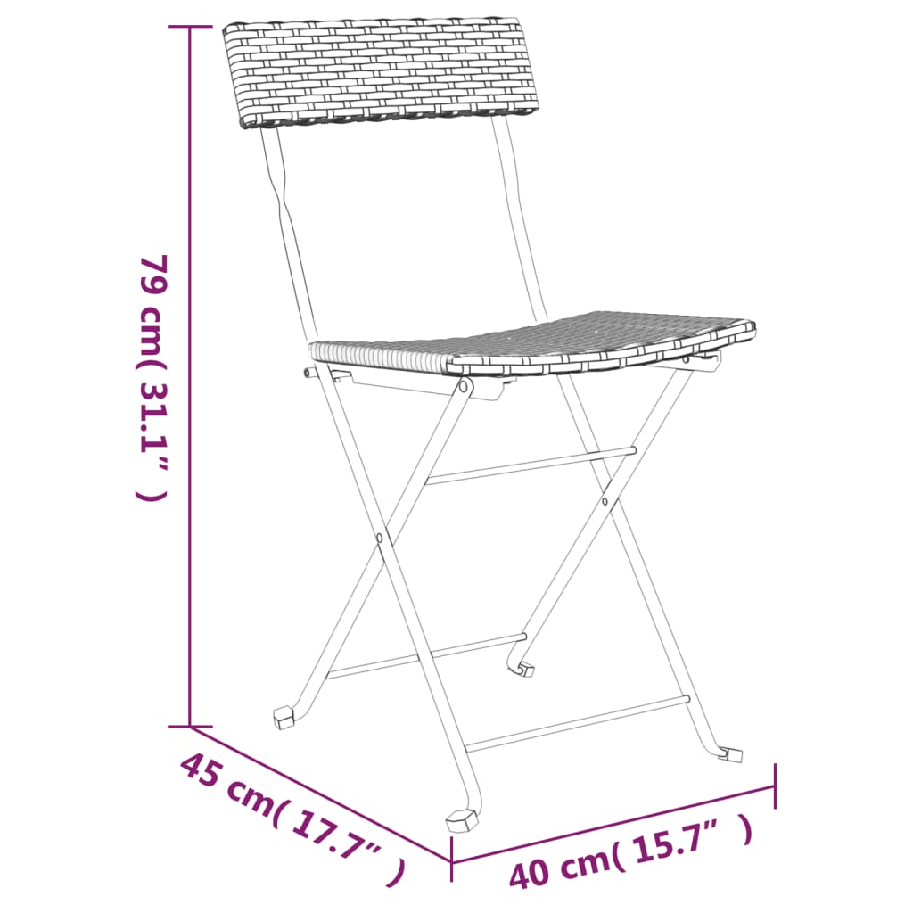 Set Pieghevole da Bistrò 3 pz Nero in Polyrattan - homemem39