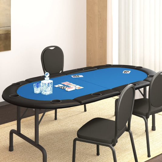 Piano Tavolo da Poker Pieghevole 10 Giocatori Blu 208x106x3 cm - homemem39