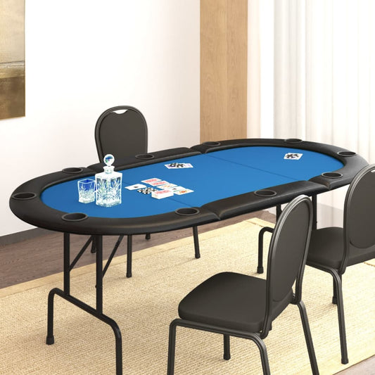 Tavolo da Poker Pieghevole 10 Giocatori Blu 206x106x75 cm - homemem39
