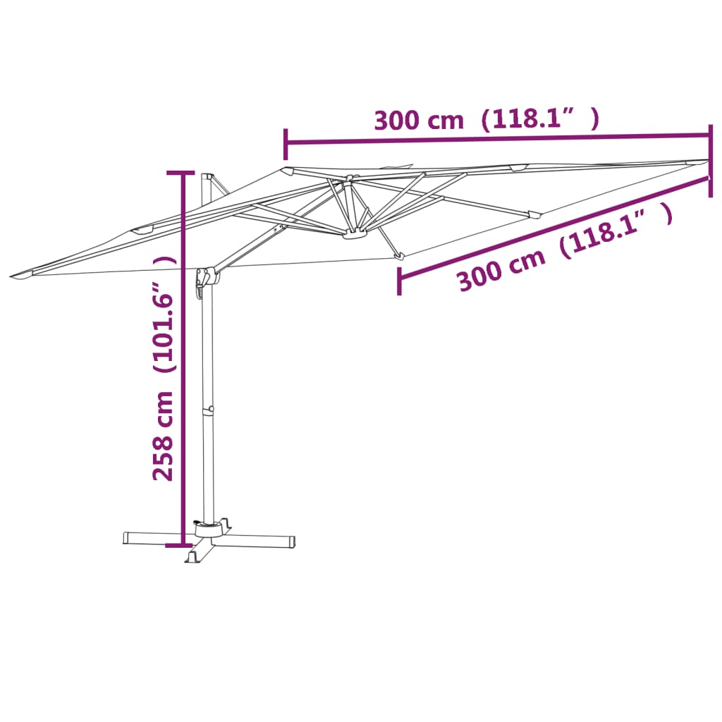 Ombrellone a Sbalzo con Palo Alluminio Bianco Sabbia 300x300 cm - homemem39