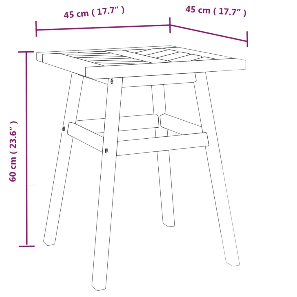 Tavolino 45x45x60 cm in Legno Massello di Acacia - homemem39