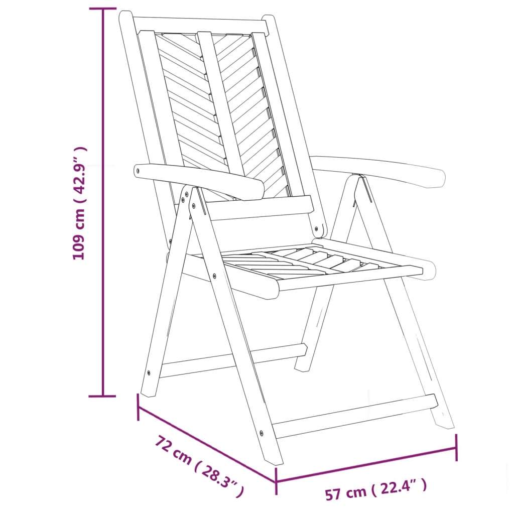 Sedie da Giardino Reclinabili 3 pz in Legno Massello di Acacia - homemem39