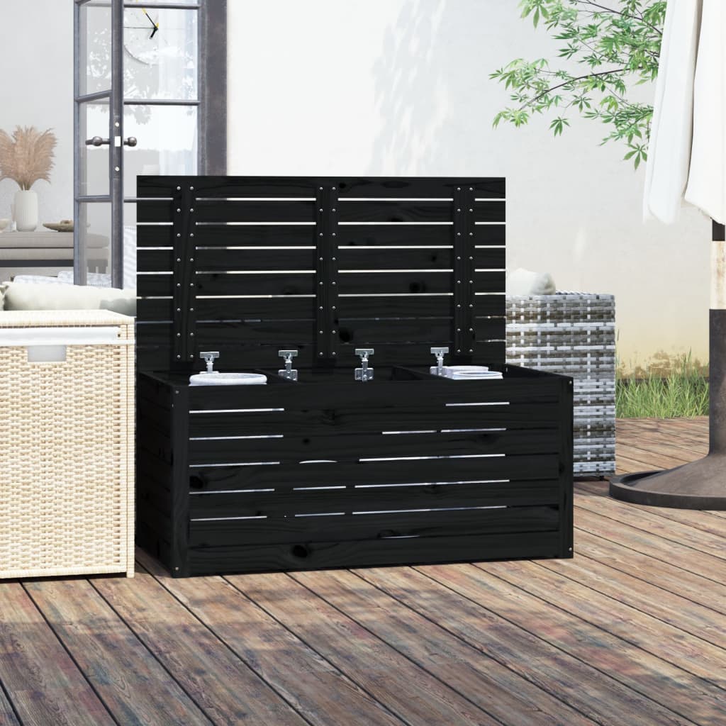 Contenitore Giardino Nero 101x50,5x46,5 cm Legno Massello Pino - homemem39