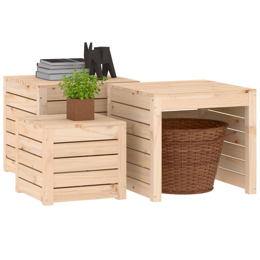 Set Cassette da Giardino 3 pz in Legno Massello di Pino - homemem39