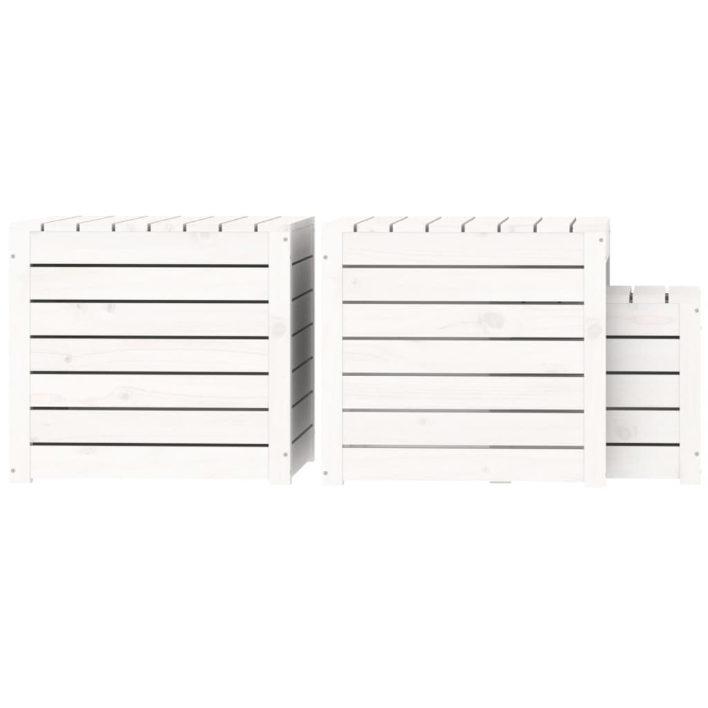 Set Cassette da Giardino 3 pz Bianco in Legno Massello di Pino - homemem39