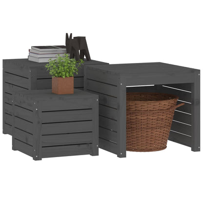 Set Cassette da Giardino 3 pz Grigio in Legno Massello di Pino - homemem39