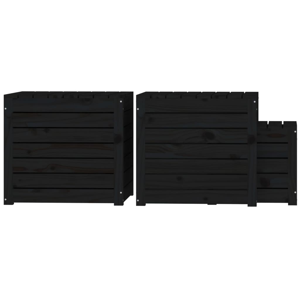 Set Cassette da Giardino 3 pz Nero in Legno Massello di Pino - homemem39