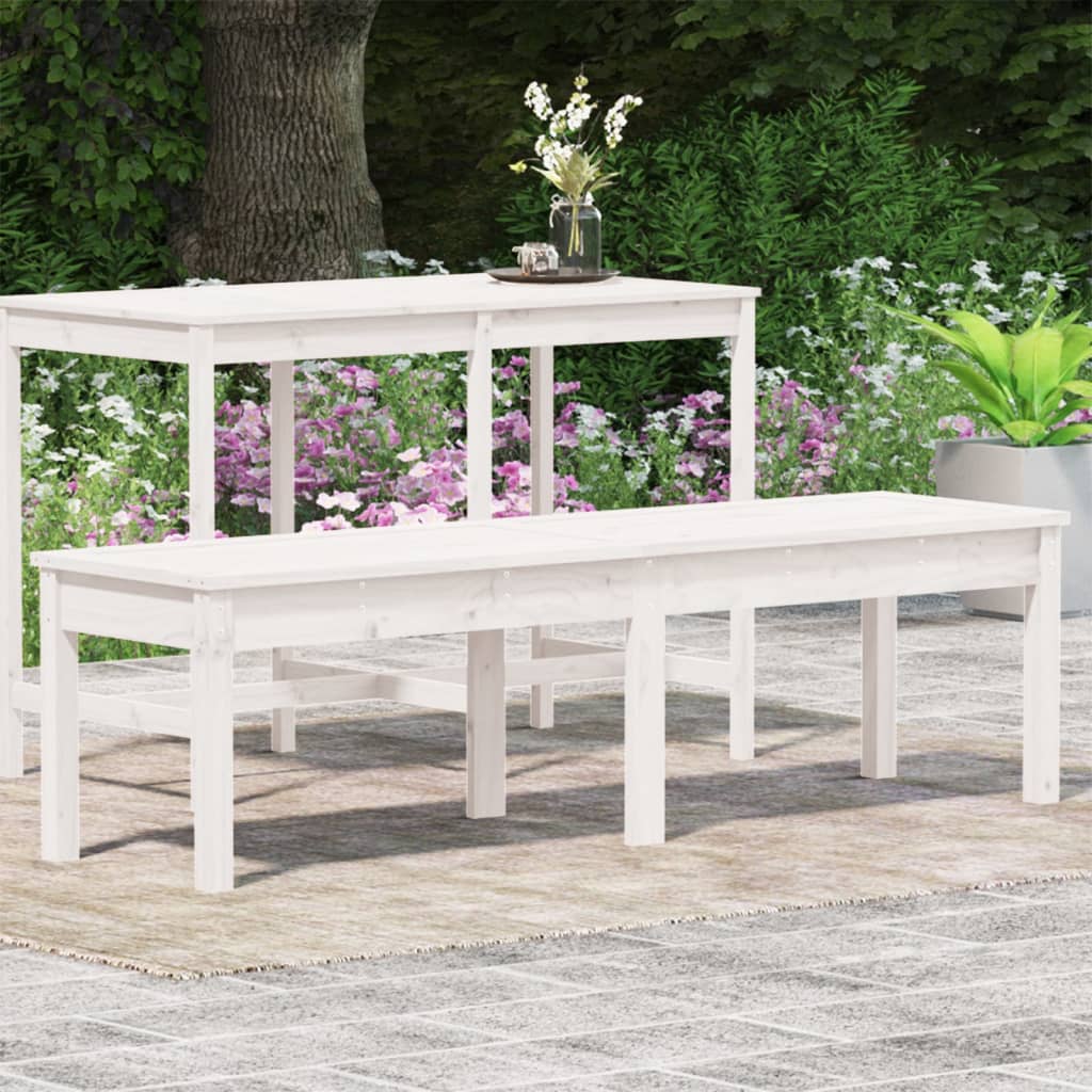 Panca Giardino 2 Posti Bianca 159,5x44x45cm Legno Massello Pino - homemem39