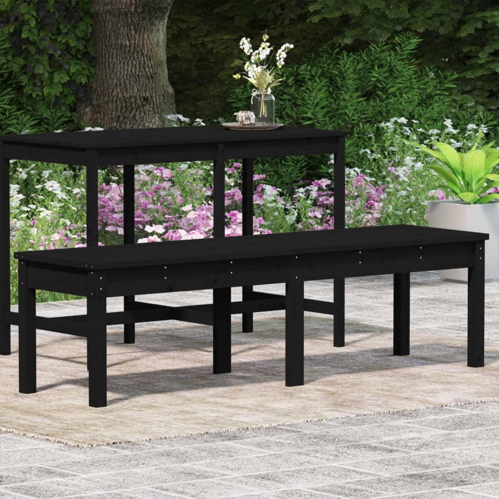 Panca Giardino 2 Posti Nera 159,5x44x45cm Legno Massello Pino - homemem39