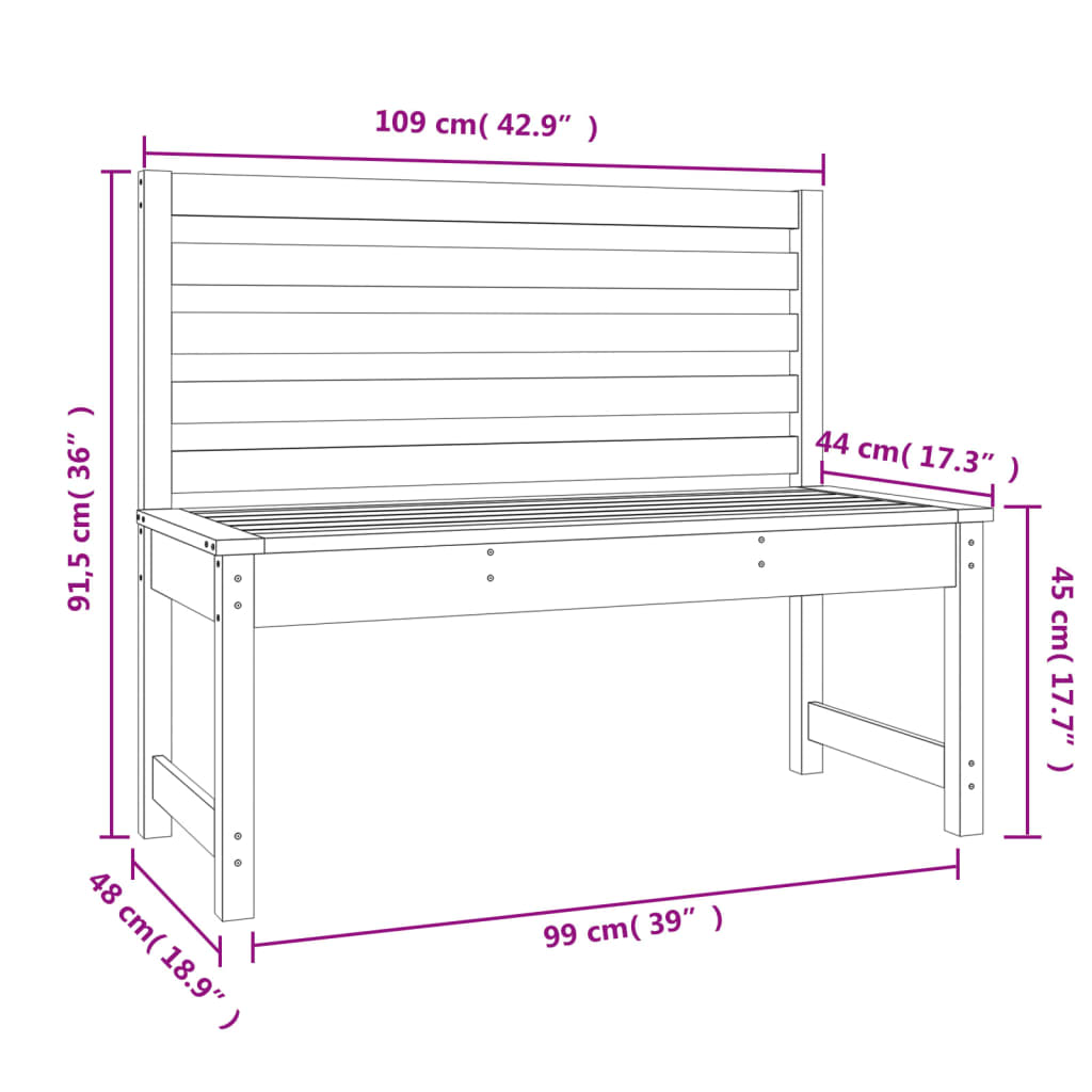 Panca da Giardino Bianca 109 cm in Legno Massello di Pino - homemem39