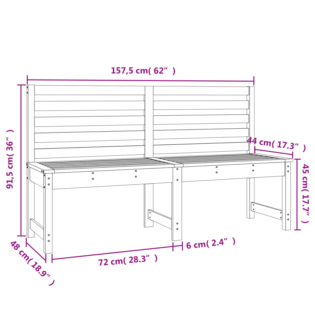 Panca da Giardino 157,5 cm in Legno Massello di Pino - homemem39