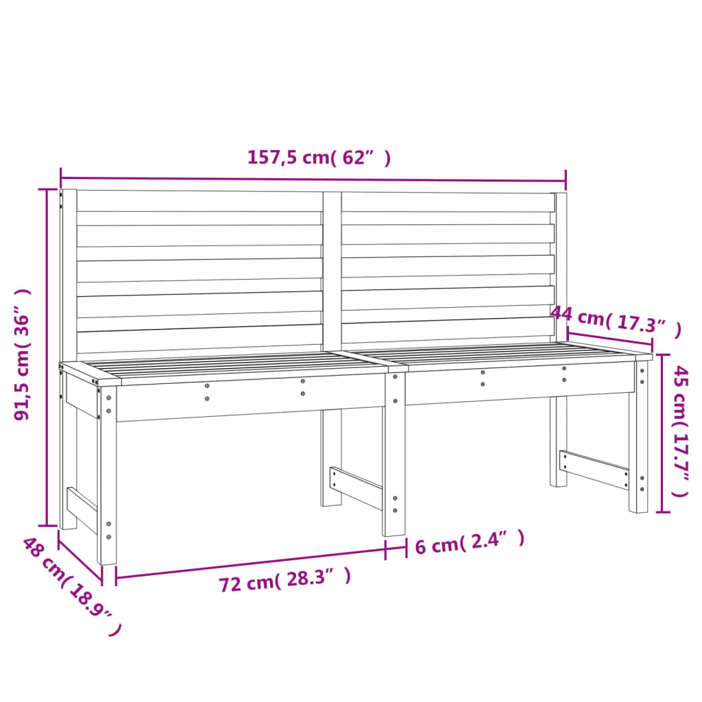 Panca da Giardino Bianca 157,5 cm in Legno Massello di Pino - homemem39