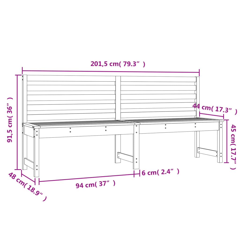 Panca da Giardino Bianca 201,5 cm in Legno Massello di Pino - homemem39