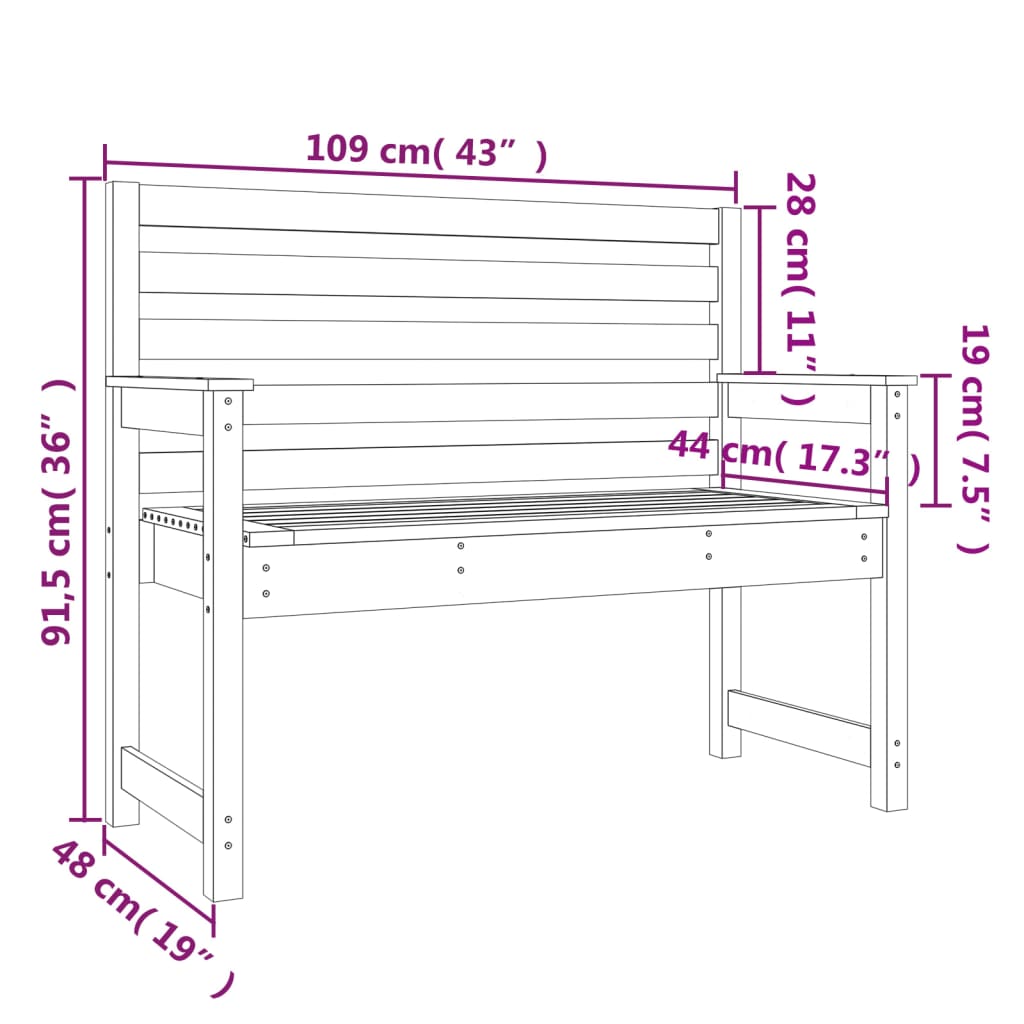 Panca da Giardino 109x48x91,5 cm in Legno Massello di Pino - homemem39