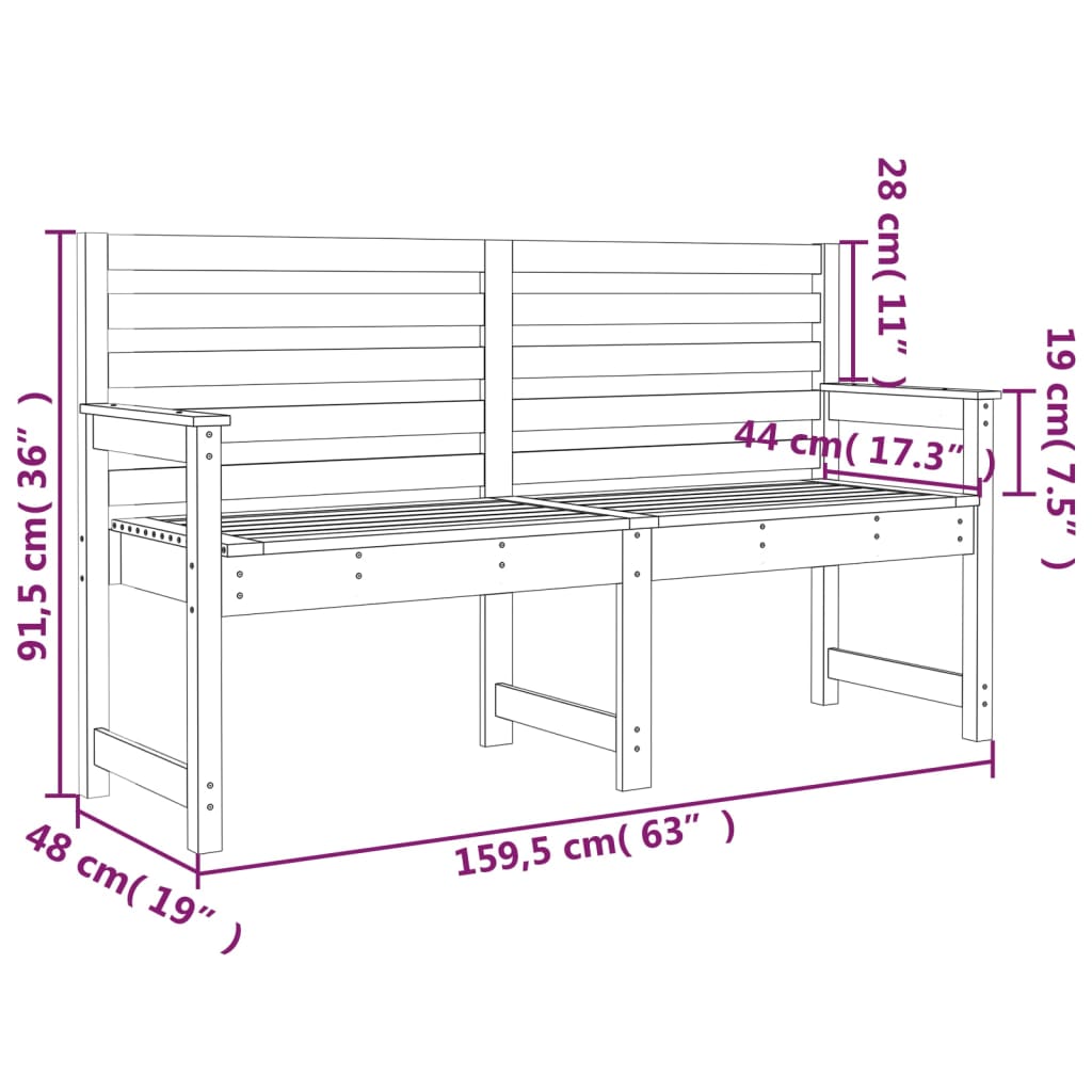 Panca da Giardino 159,5x48x91,5 cm in Legno Massello di Pino - homemem39