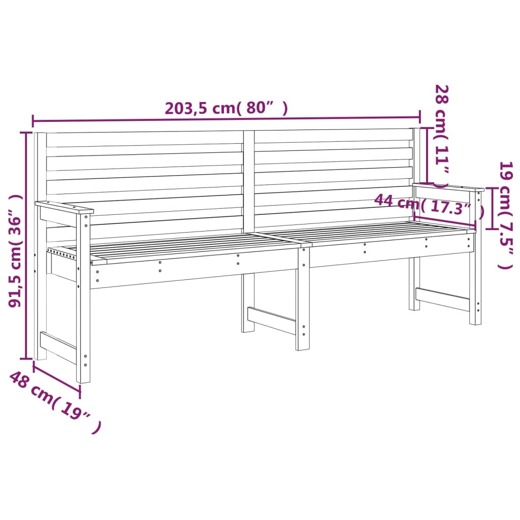 Panca da Giardino Grigia 203,5x48x91,5cm Legno Massello di Pino - homemem39