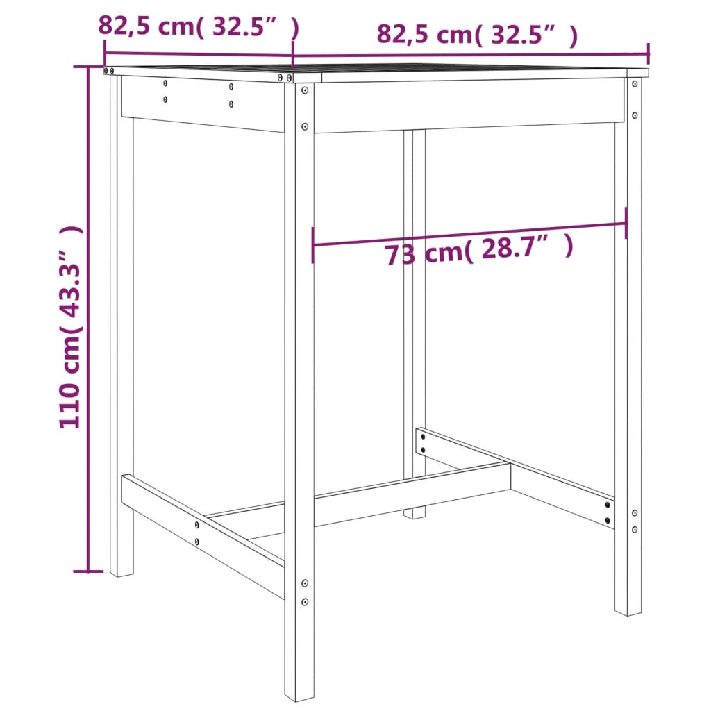 Tavolo da Giardino 82,5x82,5x110 cm in Legno Massello di Pino - homemem39