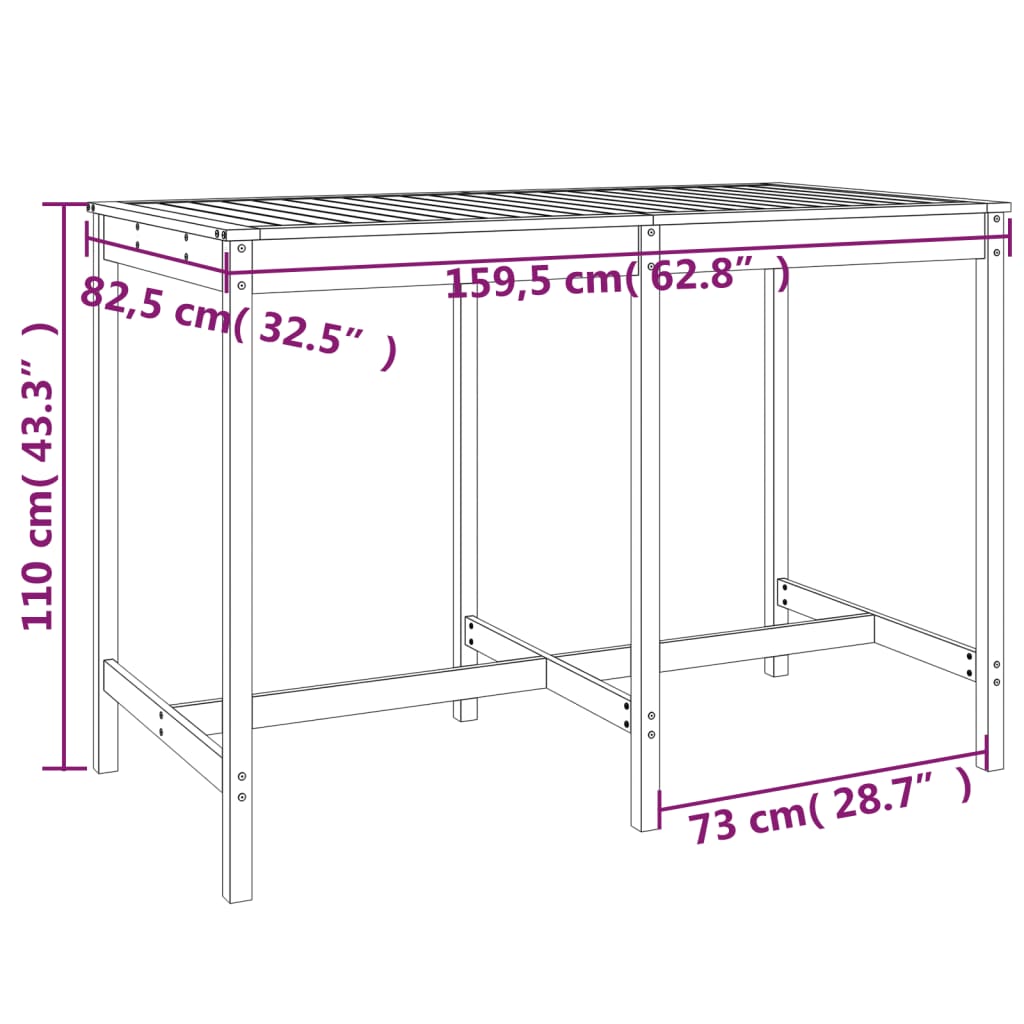 Tavolo da Giardino 159,5x82,5x110 cm in Legno Massello di Pino - homemem39