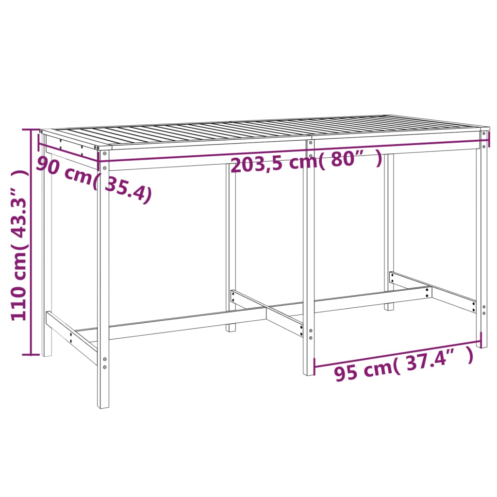 Tavolo da Giardino 203,5x90x110 cm in Legno Massello di Pino - homemem39