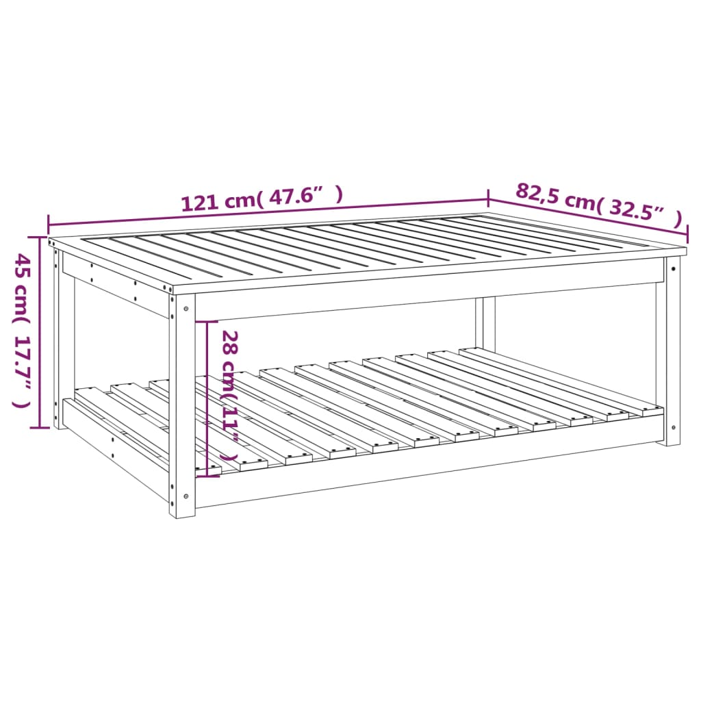 Tavolo da Giardino Bianco 121x82,5x45 cm Legno Massello di Pino - homemem39