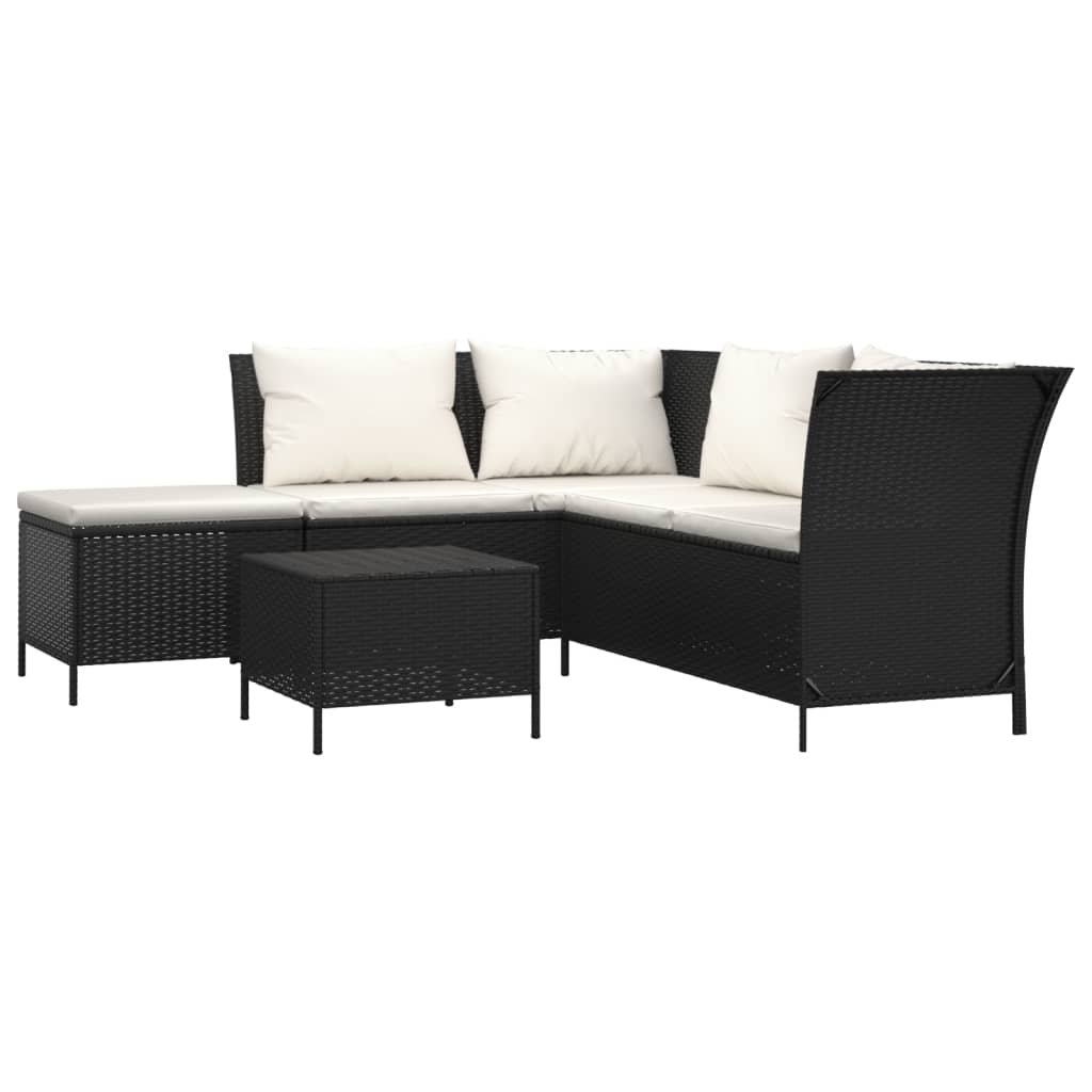 Set Divani da Giardino 4 pz con Cuscini Nero in Polyrattan - homemem39