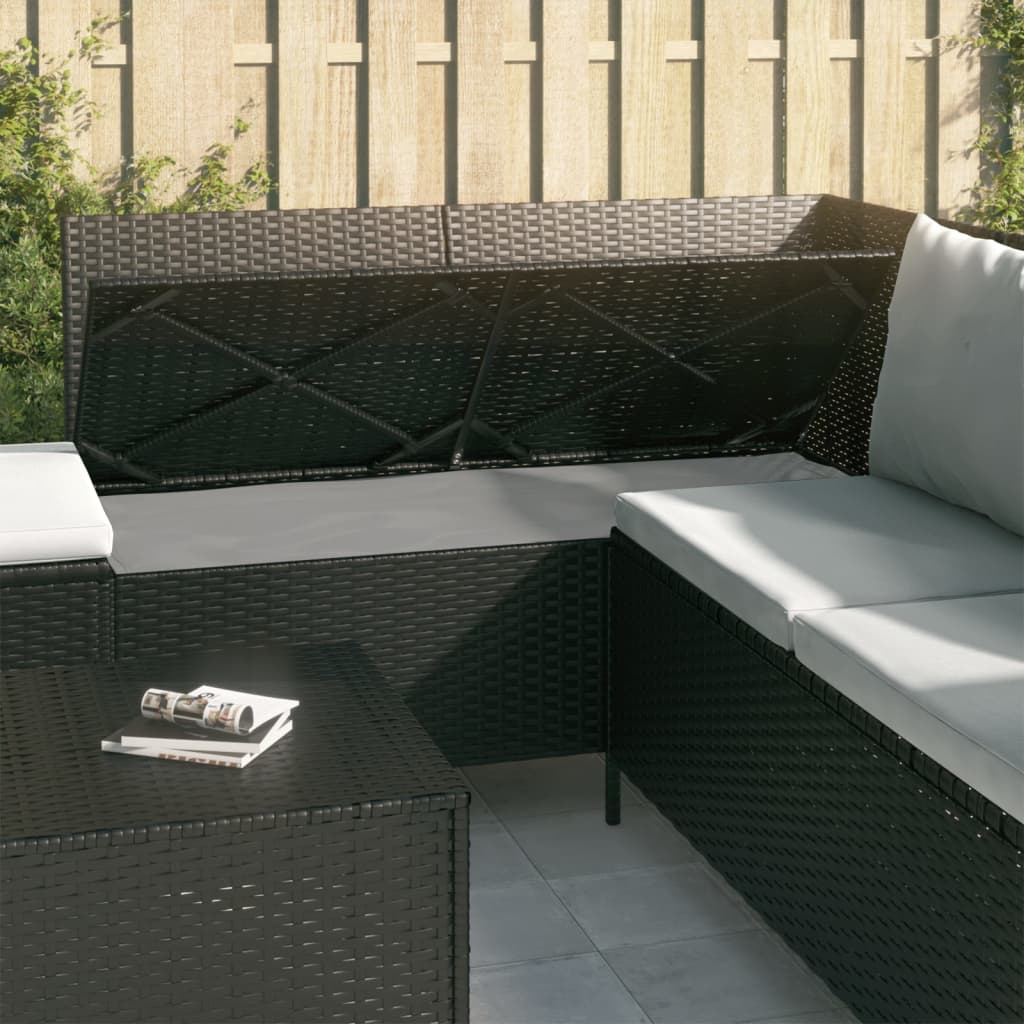 Set Divani da Giardino 4 pz con Cuscini Nero in Polyrattan - homemem39