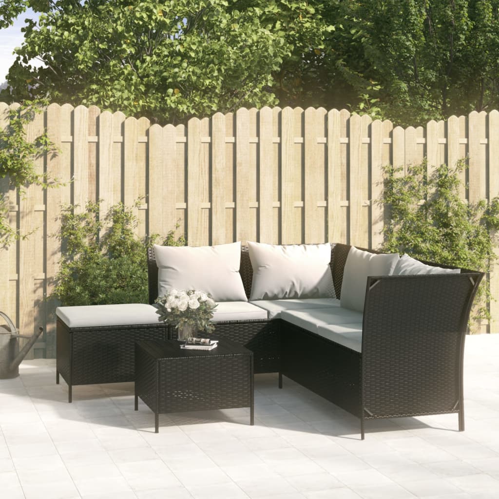 Set Divani da Giardino 4 pz con Cuscini Nero in Polyrattan - homemem39