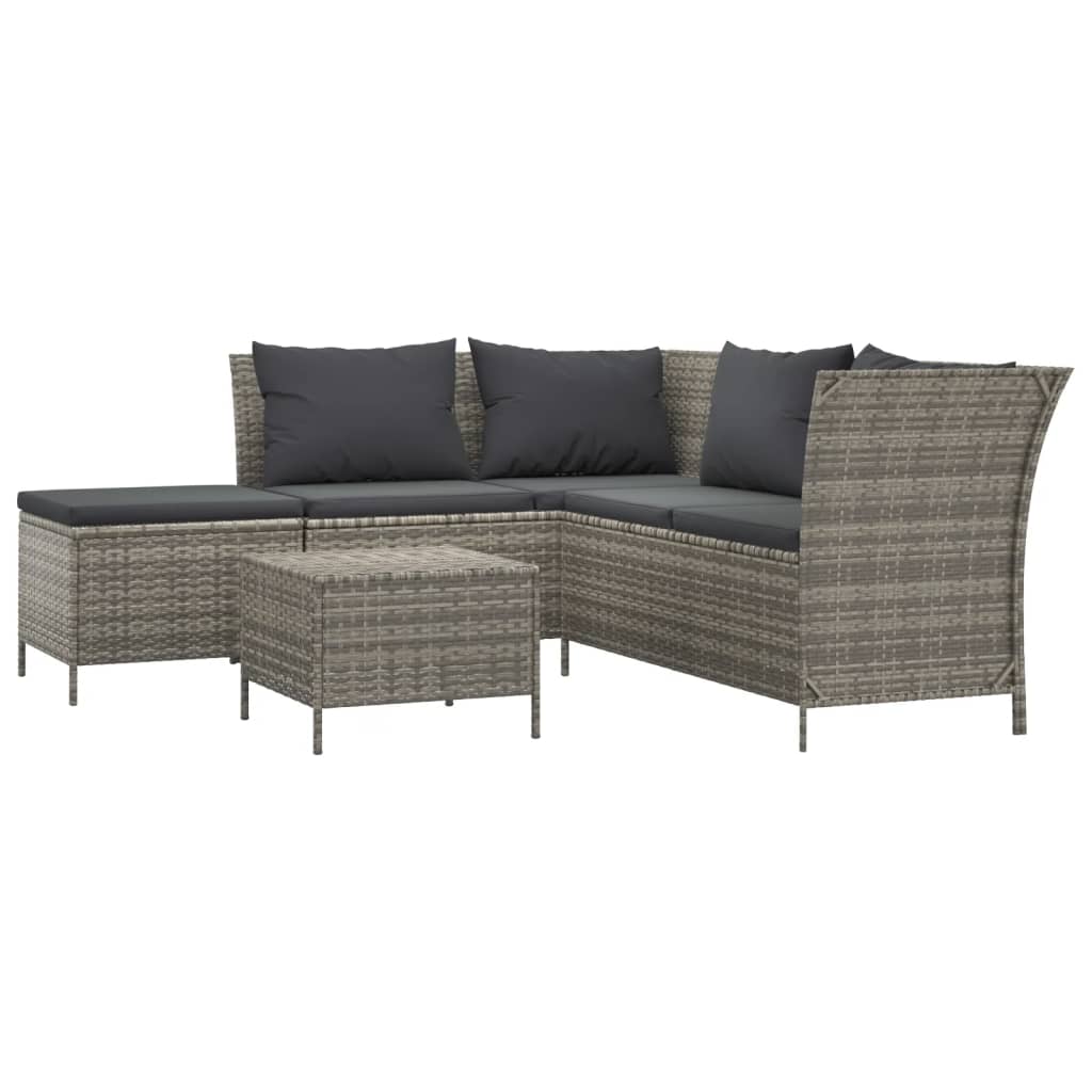 Set Divani da Giardino 4 pz con Cuscini in Polyrattan Grigio - homemem39