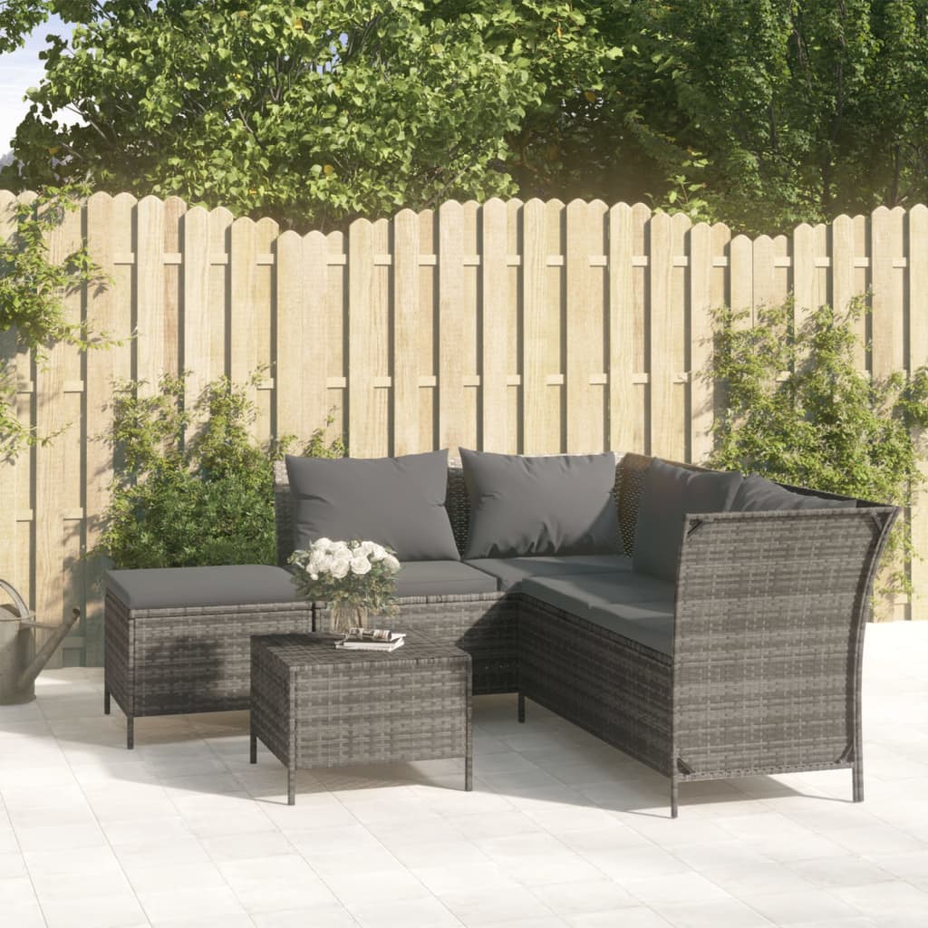 Set Divani da Giardino 4 pz con Cuscini in Polyrattan Grigio - homemem39