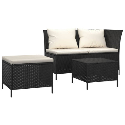 Set Divani da Giardino 3 pz con Cuscini Nero in Polyrattan - homemem39