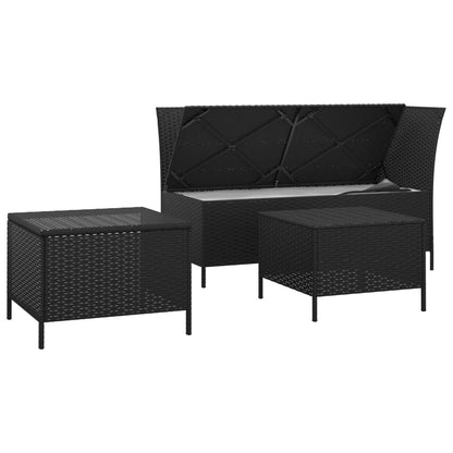 Set Divani da Giardino 3 pz con Cuscini Nero in Polyrattan - homemem39