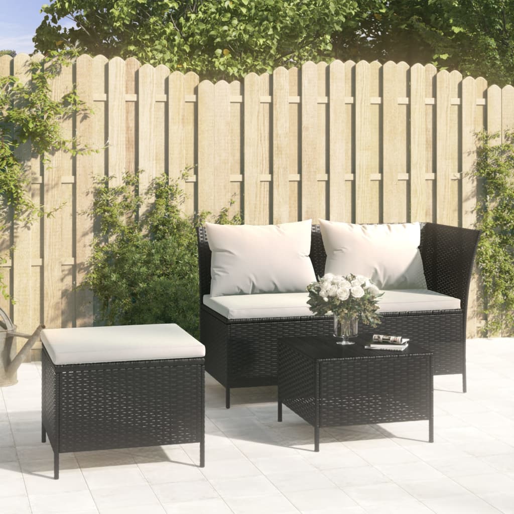 Set Divani da Giardino 3 pz con Cuscini Nero in Polyrattan - homemem39