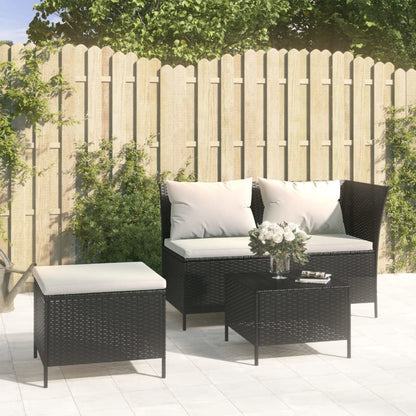 Set Divani da Giardino 3 pz con Cuscini Nero in Polyrattan - homemem39