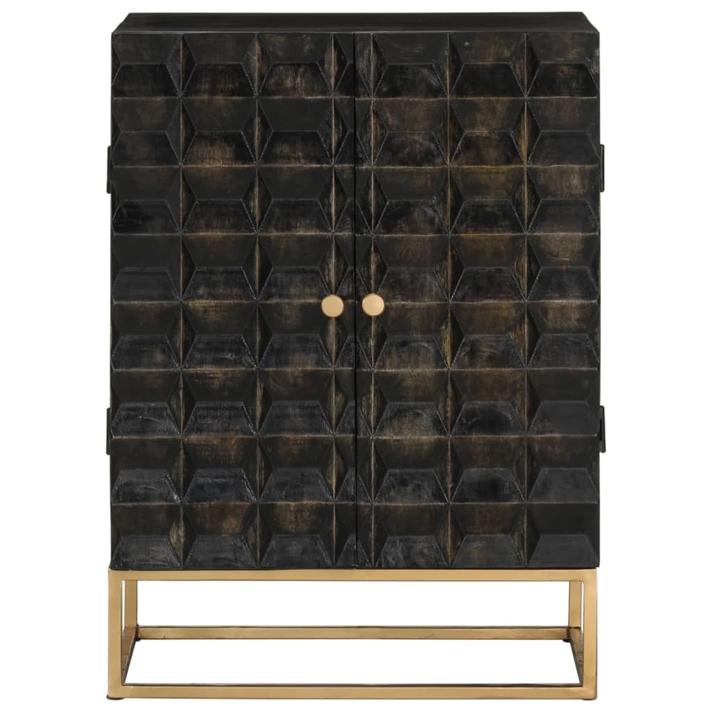 Credenza Nera 55x34x75 cm in Legno Massello di Mango e Ferro - homemem39