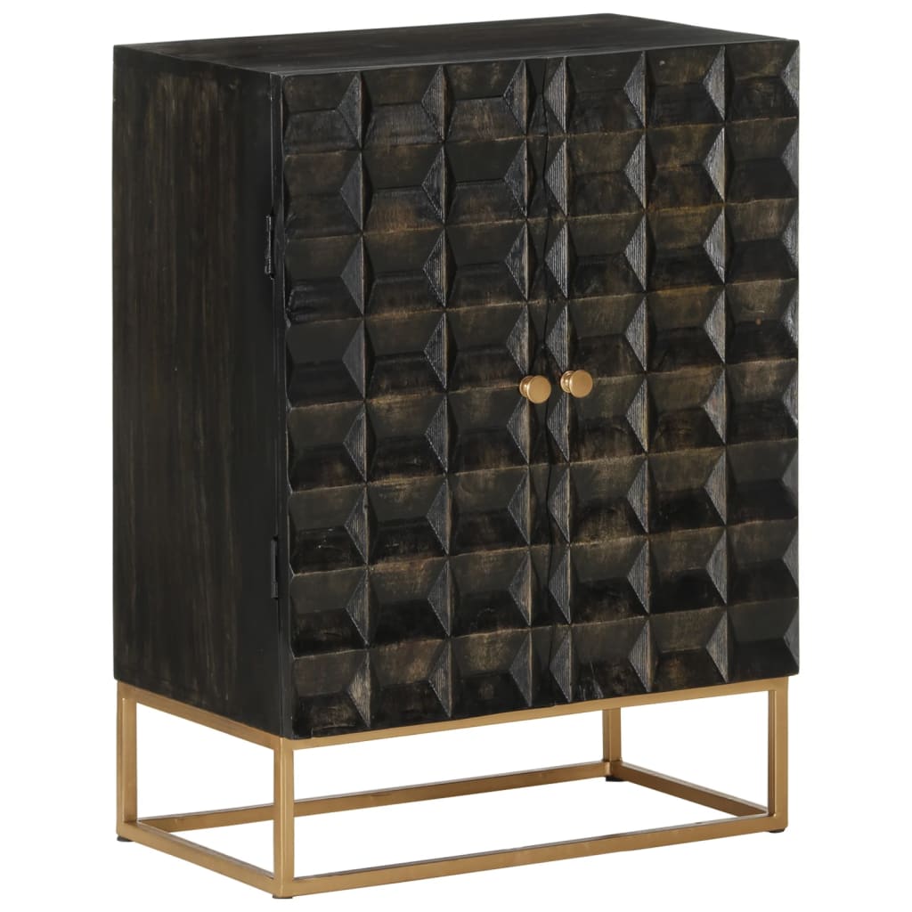 Credenza Nera 55x34x75 cm in Legno Massello di Mango e Ferro - homemem39