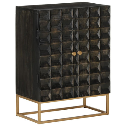 Credenza Nera 55x34x75 cm in Legno Massello di Mango e Ferro - homemem39