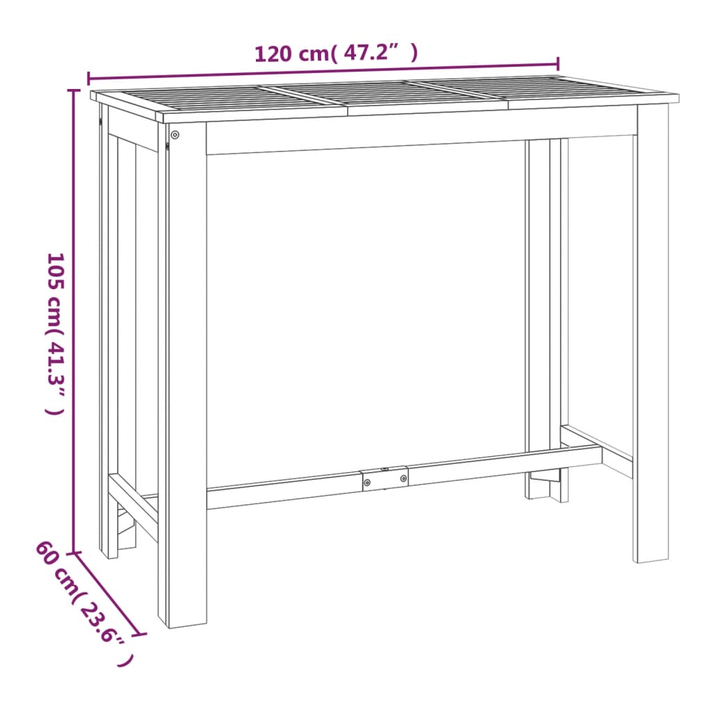 Tavolo da Bar da Giardino 120x60x105cm Legno Massello di Acacia - homemem39