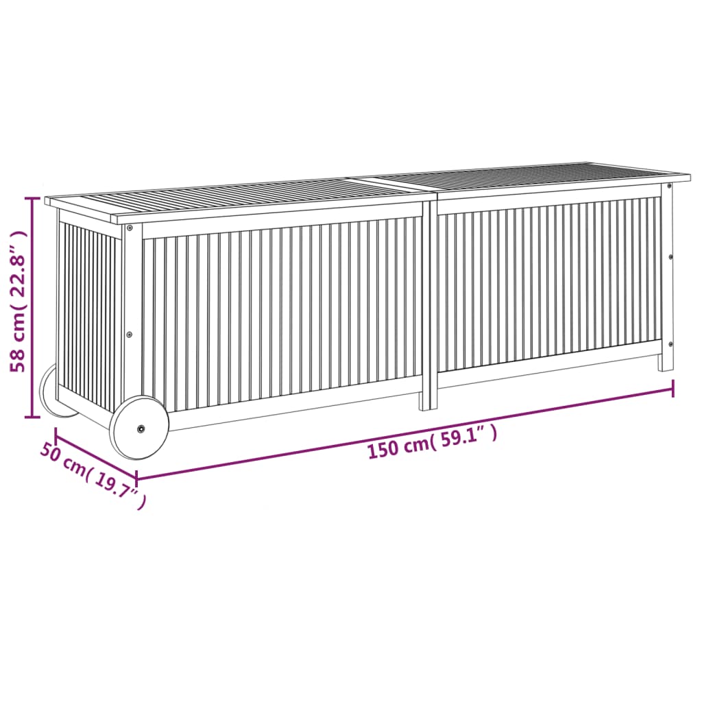 Contenitore da Giardino con Ruote 150x50x58cm Massello Acacia - homemem39