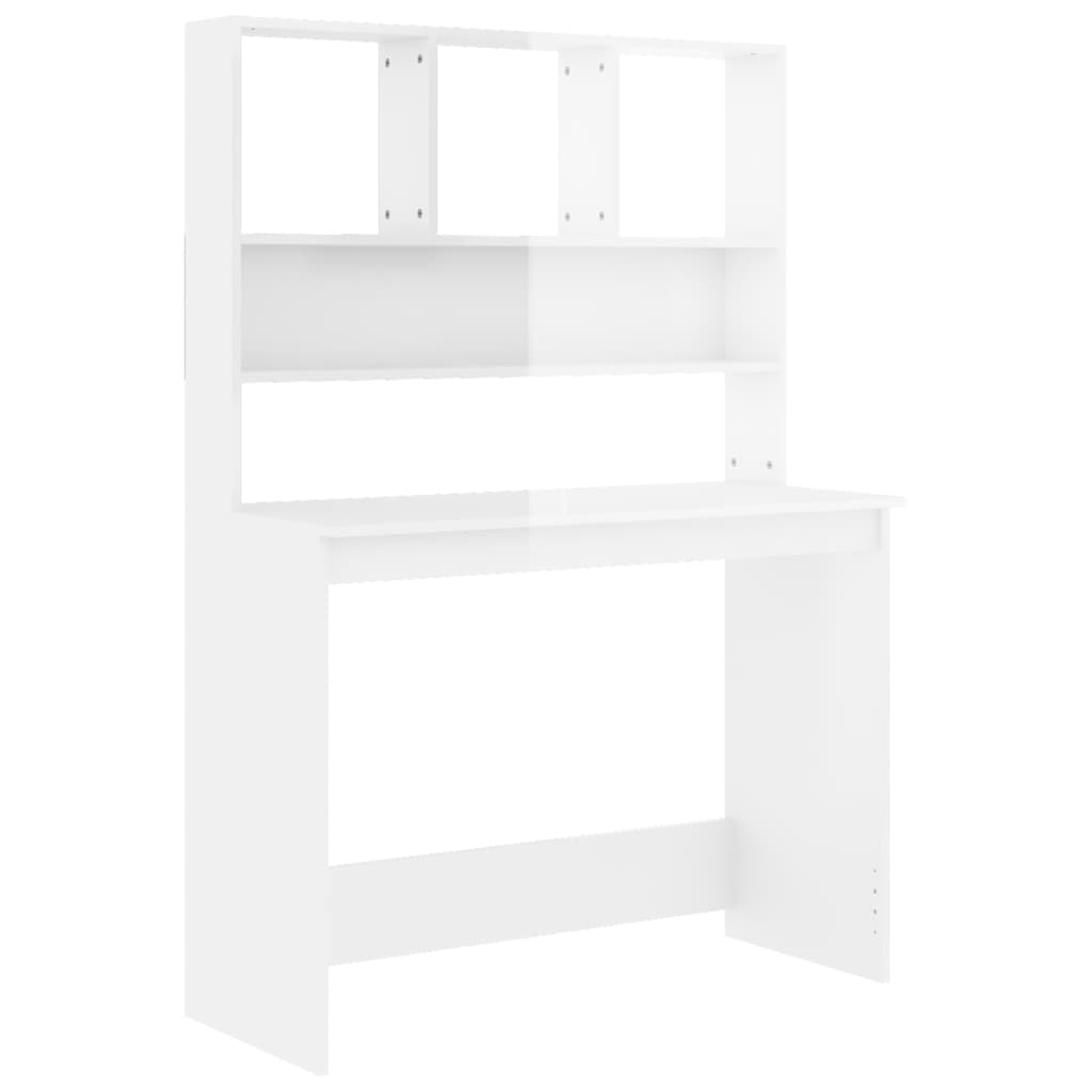 Scrivania Mensole Bianco Lucido 102x45x148 cm Legno Multistrato - homemem39