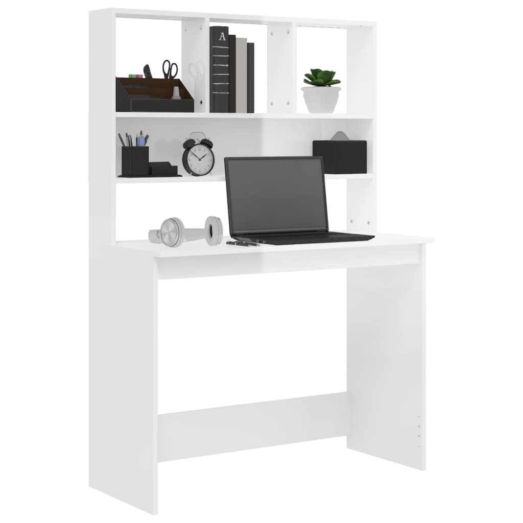 Scrivania Mensole Bianco Lucido 102x45x148 cm Legno Multistrato - homemem39