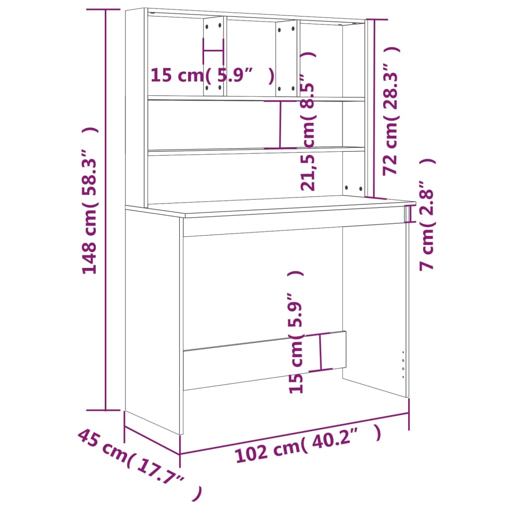 Scrivania Mensole Bianco Lucido 102x45x148 cm Legno Multistrato - homemem39