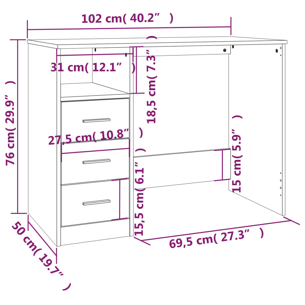 Scrivania Cassetti Rovere Sonoma 102x50x76 cm Legno Multistrato - homemem39