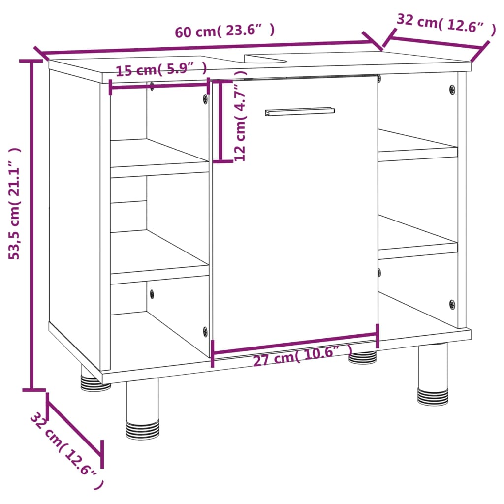 Armadietto Bagno Grigio Sonoma 60x32x53,5 cm Legno Multistrato - homemem39