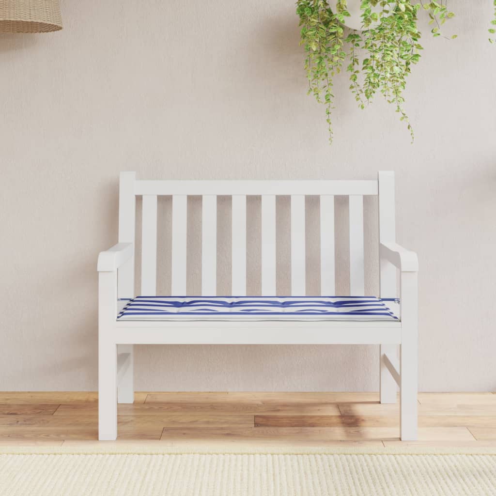 Cuscino Panca Giardino Bianco e Blu 100x50x3 cm Tessuto Oxford - homemem39