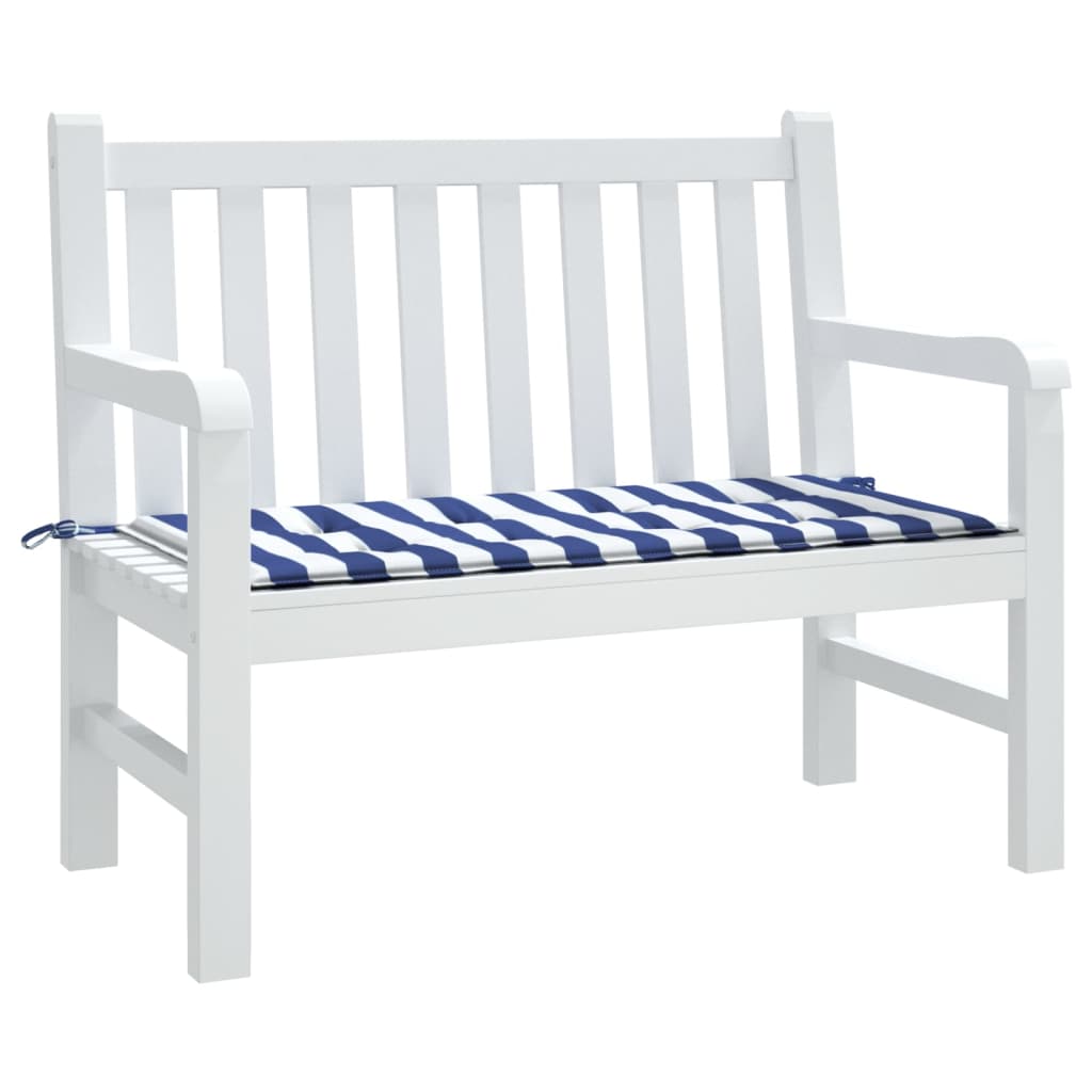 Cuscino Panca Giardino Bianco e Blu 120x50x3 cm Tessuto Oxford - homemem39